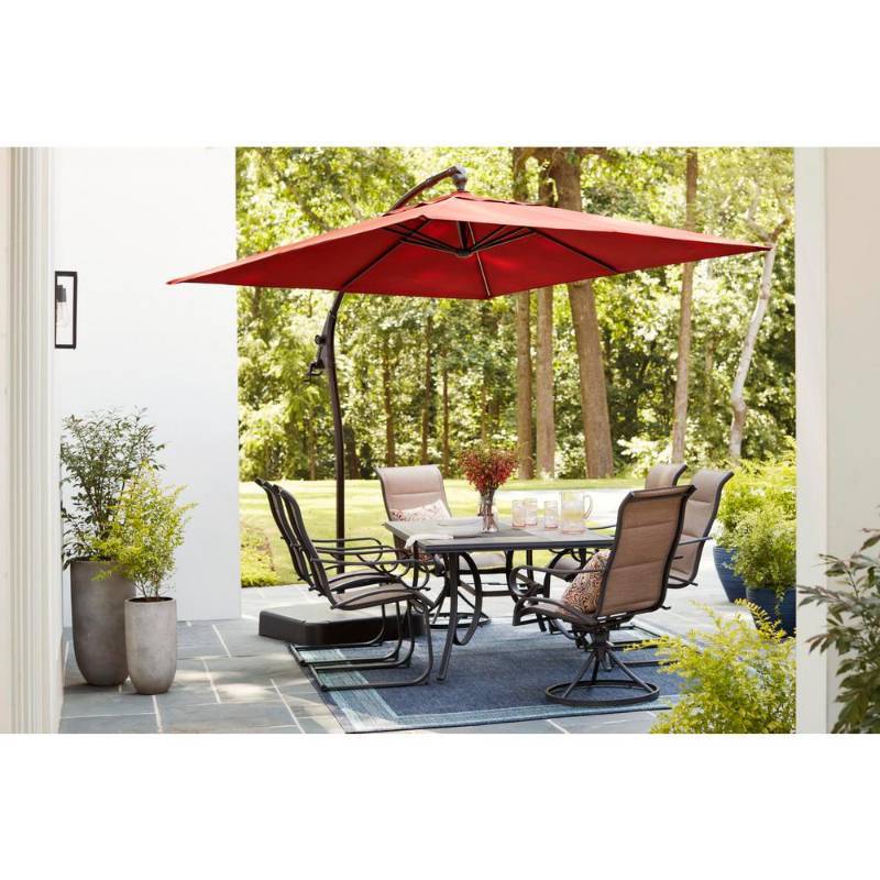 lot 171 image: Hampton Bay 8 ft. Square Aluminum Cantilever Offset Patio Umbrella in Chili