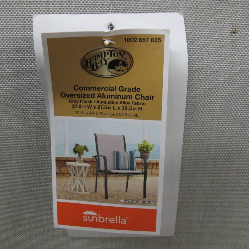 lot 202 image: Hampton Bay Commercial Grade Aluminum Light Gray Stackable Outdoor Patio Dining Chair - Tear