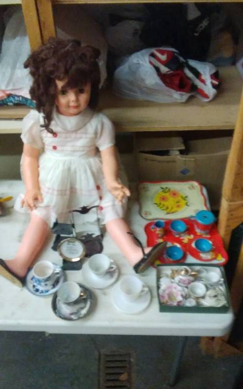 lot 35 image: Old Doll With Shoes, Tea Party Sets, Tea Cups & Saucers