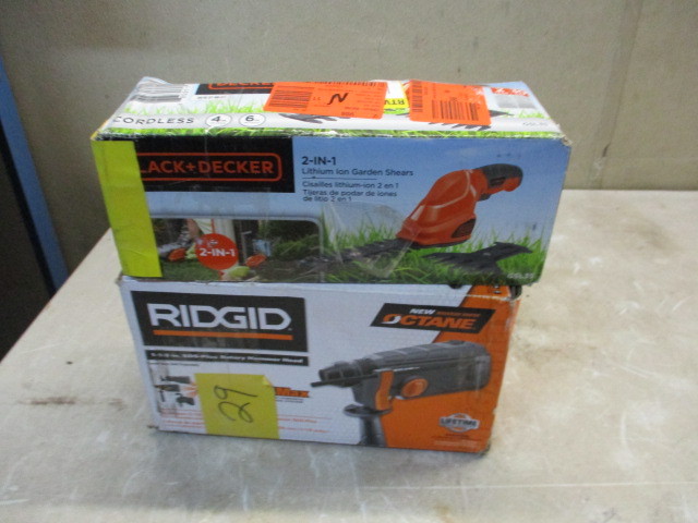 lot 7 image: Rigid Hammer Drill Head and some garden shears