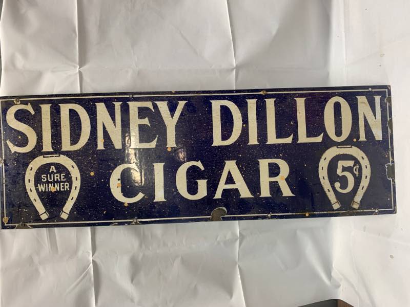 lot 4 image: Antique Sidney Dillon Cigar Sign Heavy (Porcelain)