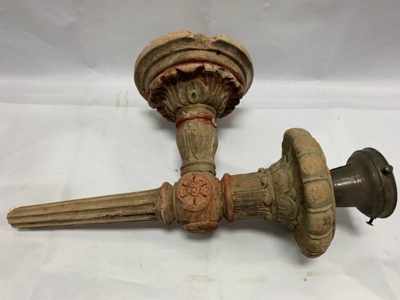 lot 43 image: Antique Metal & Clay Light Fixture