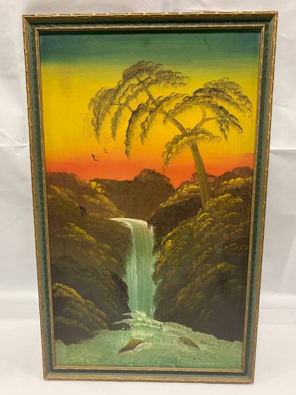 lot 91 image: Vintage E.W. Krisatis Waterfall Painting