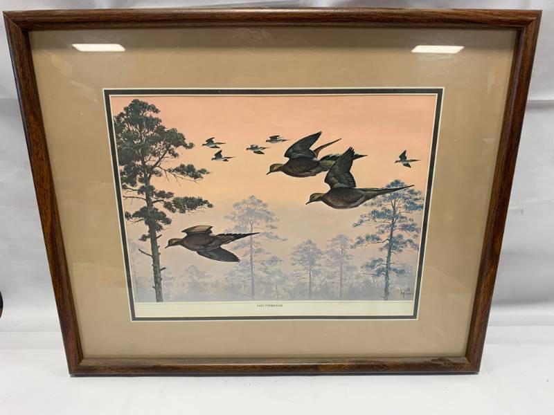 lot 105 image: Fast Formation Framed Duck Print