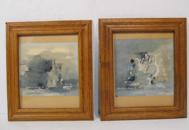 lot 65 image: Pair of Vintage Signed Dated MICHAEL OHL Original Watercolor Paintings