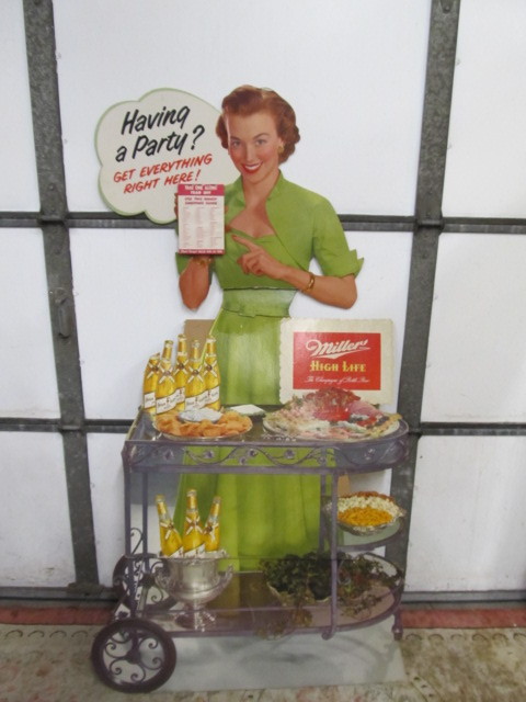lot 72 image: Large Vintage 1950s MILLER HIGH LIFE Advertising Beer Standee Display Sign