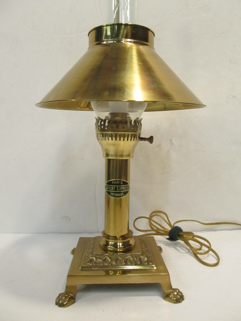 lot 126 image: Decorative ORIENT EXPRESS Brass Desk Lamp wChimney