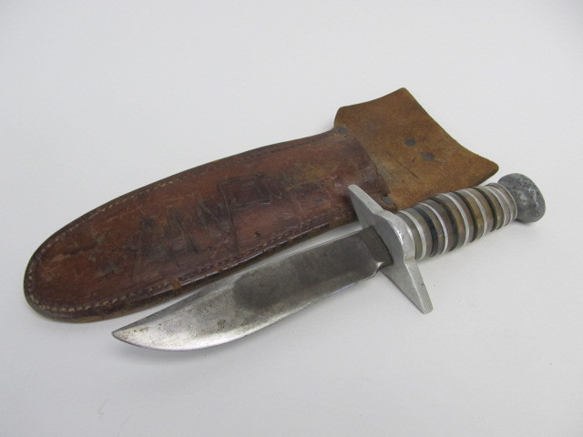 lot 94 image: Original WW2 Marbles Lucite Handle Fighting Knife wSheath