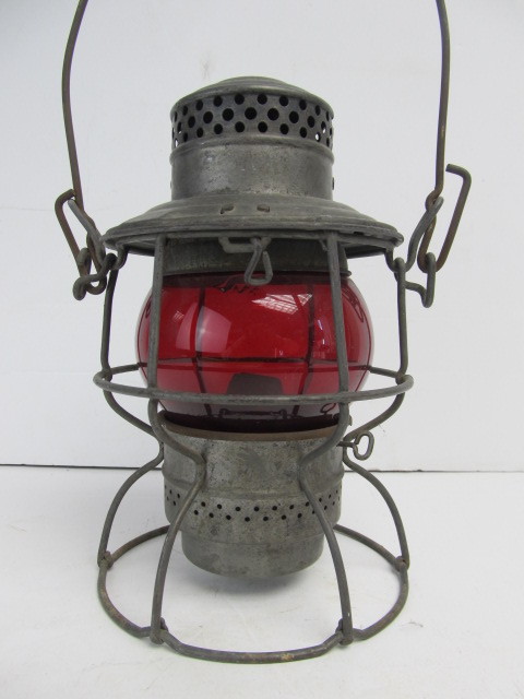 lot 95 image: Chicago, Milwaukee, St. Paul & Pacific Railroad Adlake Lantern wRed Globe