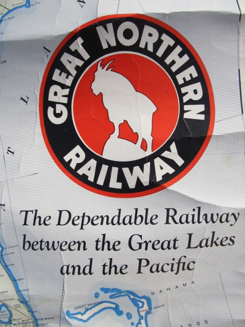 lot 216 image: Large Vintage 1944 GREAT NORTHERN RAILWAY Railroad Depot Pull-Down Map