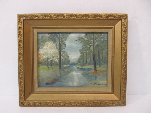 lot 155 image: Small Vintage Mid Century Framed Signed Impressionist Landscape Oil on Board Painting