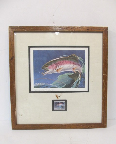 lot 158 image: 1979 Framed Signed & Numbered Trout Stamp Print
