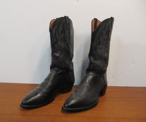 lot 165 image: Vintage J. CHISHOLM Black Leather Cowboy Boots - Mens Size 13D