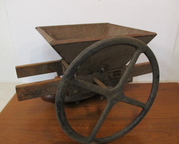 lot 182 image: Antique Primitive Wood & Cast Iron Farm Feed Grinder 