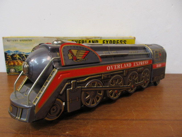 lot 186 image: Nice Vintage 1960s Tin Litho OVERLAND EXPRESS Toy Train wBox