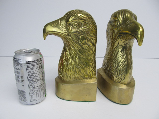 lot 202 image: Set of Large Vintage Brass Eagle Head Bookends