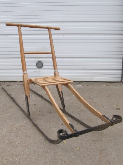 lot 254 image: Vintage Norwegian RAPP Tarzan Iron & Wood Dogsled Kick Sled