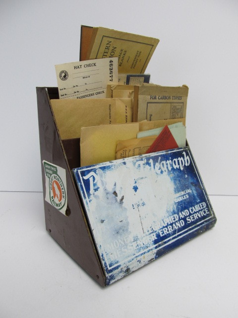 lot 256 image: Old Vintage POSTAL TELEGRAPH Tin Advertising Display wOld Railroad Memorabilia