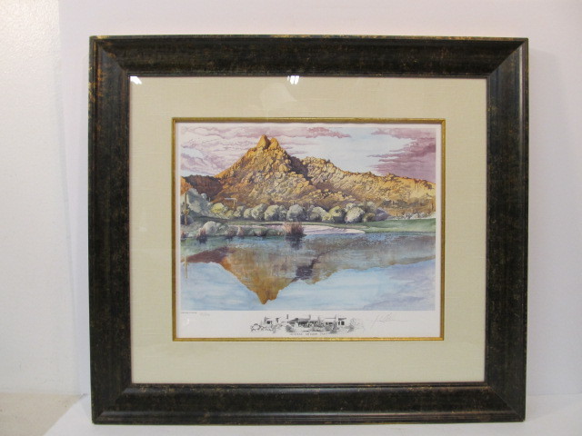 lot 264 image: Framed Signed Numbered Michael OConnor Golf Print - 14th Hole Estancia 