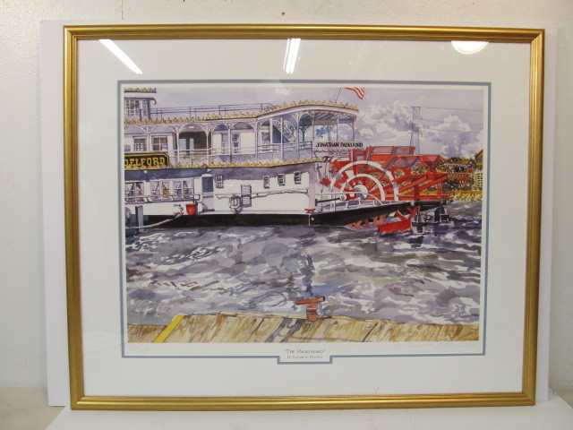 lot 265 image: Framed Signed Numbered THE PADELFORD Mississippi River Paddle Boat Print