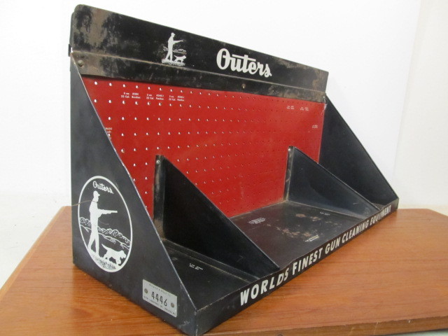 lot 270 image: Original Vintage Metal OUTERS Gun Oil & Gun Cleaning Accessories Advertising Store Display Rack