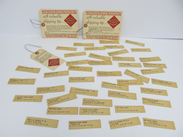 lot 294 image: Lot of Vintage Railroad Luggage Tags & Postal Slot Tags