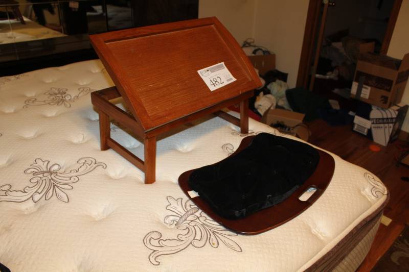 lot 482 image: Lot of (2) Breakfast In Bed Serving Tray, Wood Bed Serving Table