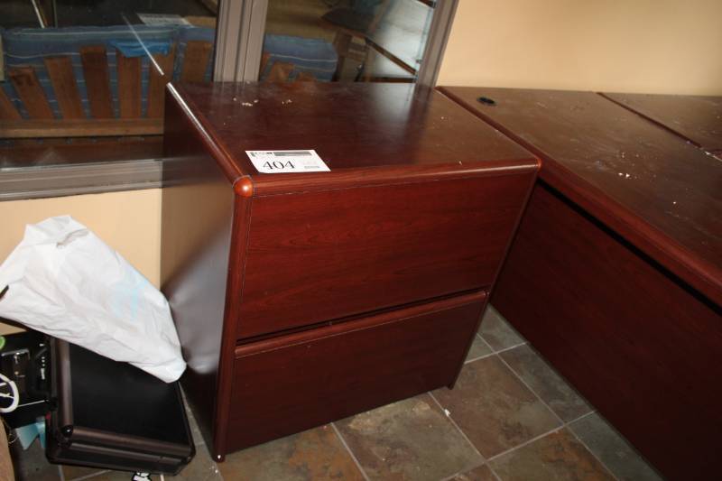 lot 404 image: Lot of (2) Wood Lateral File Cabinets with 2-Drawers