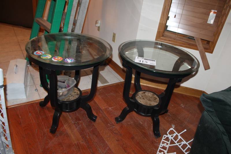 lot 415 image: Lot of (2) Glass-Top Wood Side Tables