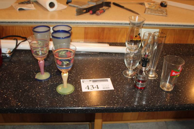 lot 434 image: Frosted Blue Wine Glasses, Beer Glasses