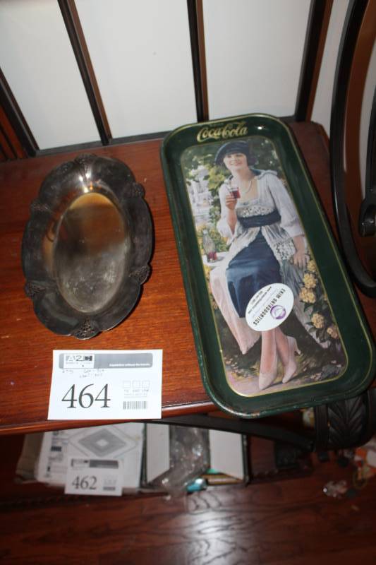 lot 464 image: Lot of (2) Silver Serving Tray, Coca-Cola Serving Tray