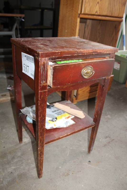 lot 537 image: Wood Side Table with Drawer and Storage Shelf