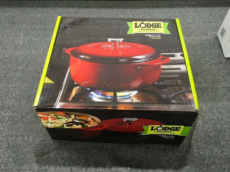 lot 253 image: Lodge Red Dutch Oven, Retail $49.99