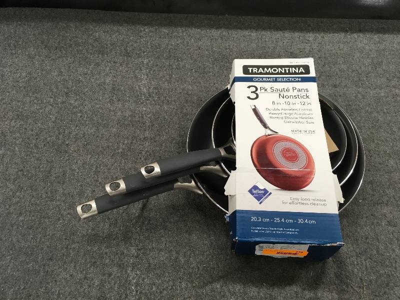 lot 258 image: Tramontina 3 PC Saute Pans, Retail $27.99