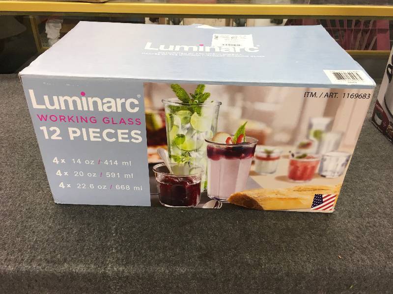 lot 281 image: Luminarc Working glass 12 Pc Set, Retail $19.99