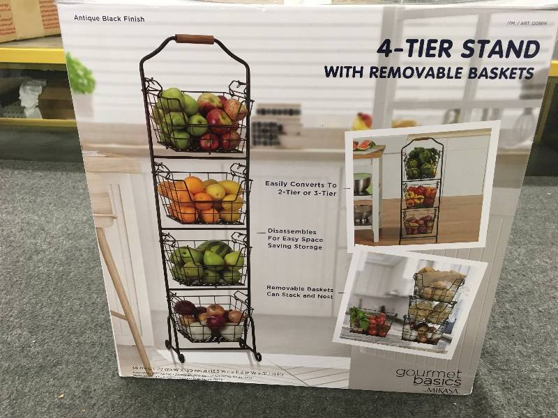 lot 298 image: Gourmet Basics 4 Tier Stand W Removable Baskets, Retail $39.99