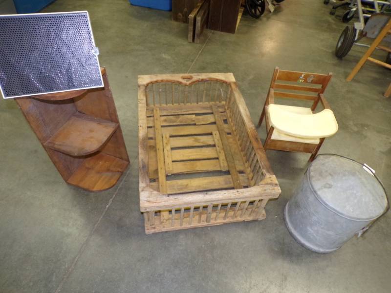 lot 61 image: 5 Vintage Items including Shelf, Light bright, Cage and Potty Chair