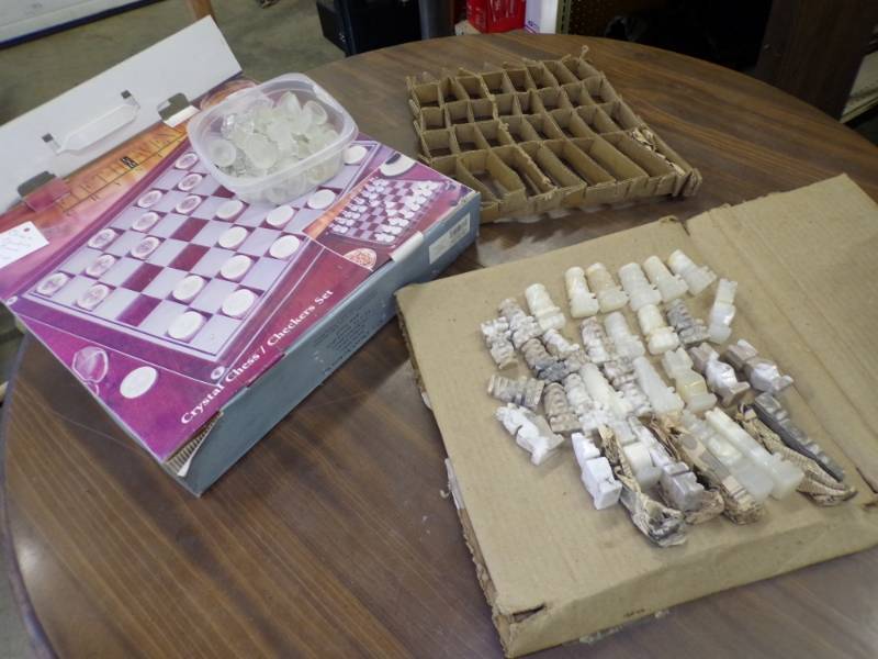 lot 75 image: Marble Chess pieces with Chess and Checker Board