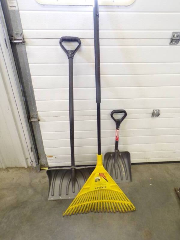 lot 96 image: Pair of Snow Shovels and a rake