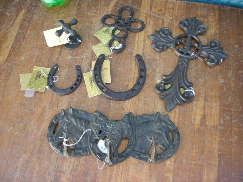 lot 71 image: Cast Iron Horseshoes, Hooks, Crosses