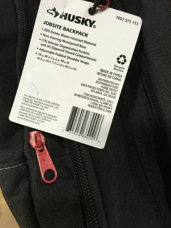 Husky 18 in. Rubber Bottom Tool Backpack in Red