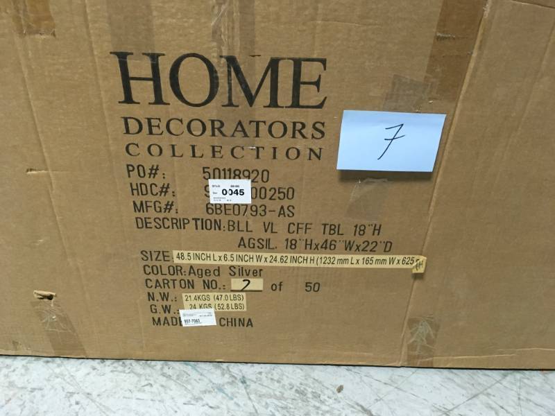 lot 7 image: Home Decorators Collection Bella Aged Silver Oval Glass Coffee Table&nbspnot used