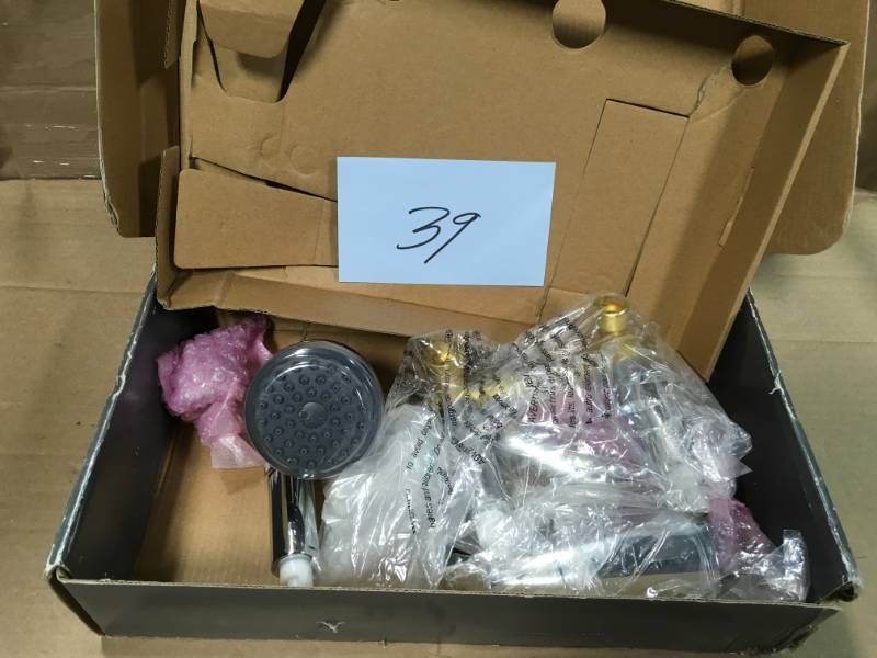 lot 39 image: Aragon 3-Handle 1-Spray Tub and Shower Faucet in Chrome (Valve Included)- open box 