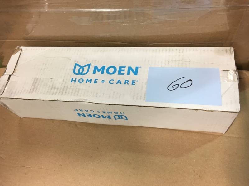 lot 60 image: MOEN 16 in. x 1 in. Screw Grab Bar with Shelf in Brushed Nickel- not used