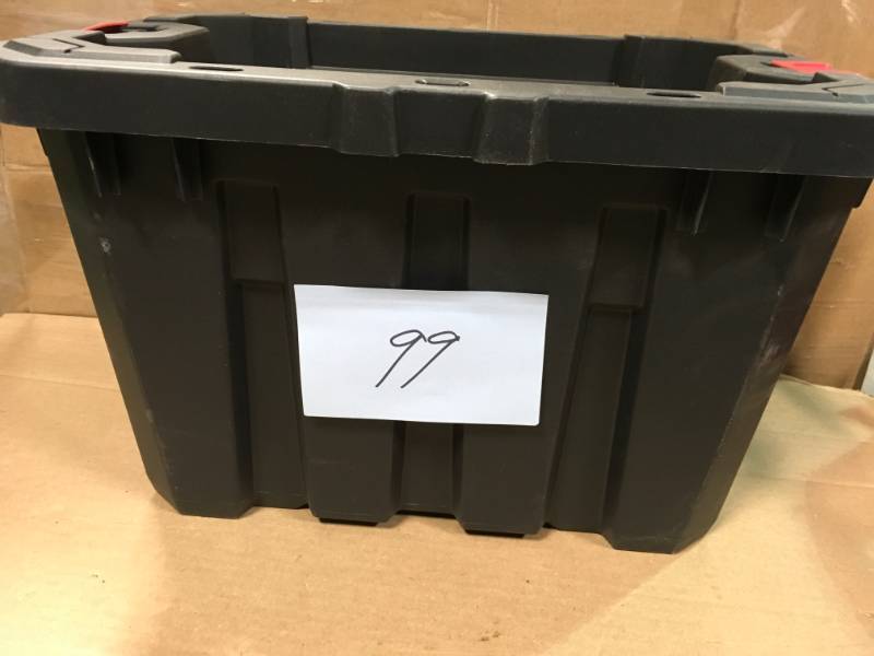 lot 99 image: Husky 5 Gal. Latch and Stack Tote in Black- good condition