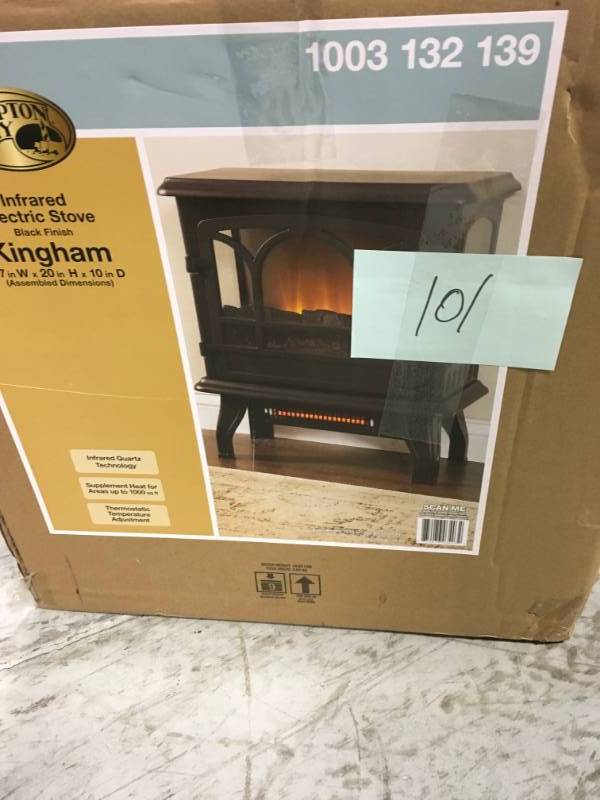 lot 101 image: StyleWell Kingham 1,000 sq. ft. Panoramic Infrared Electric Stove in Black with Electronic Thermostat- used