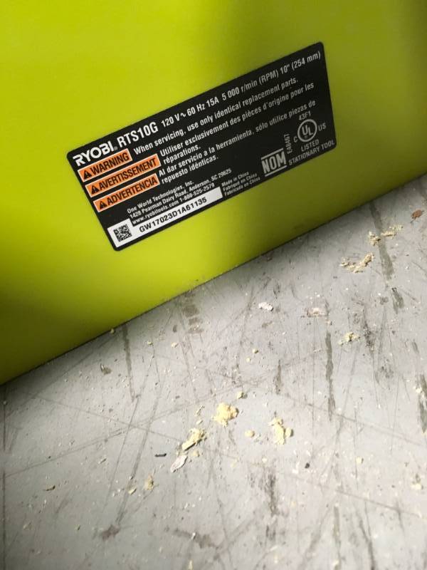 lot 128 image: RYOBI 15 Amp 10 in. Table Saw  USED