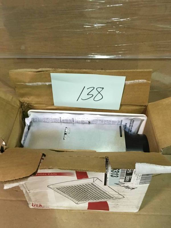 lot 138 image: NuTone 50 CFM WallCeiling Mount Bathroom Exhaust Fan- good condition