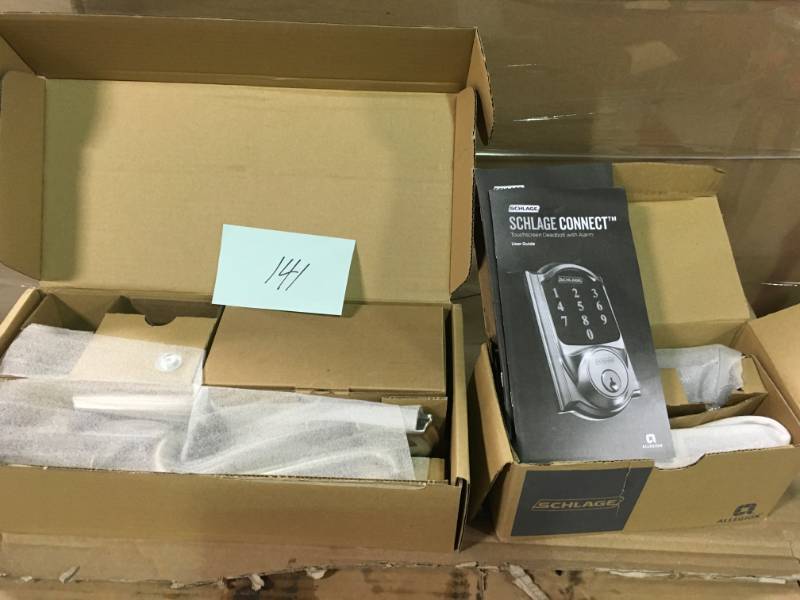 lot 141 image: Camelot Satin Nickel Connect Smart Lock with Alarm and Left Handed Accent Lever Handleset FE469NX ACC 619 CAM LH- open box