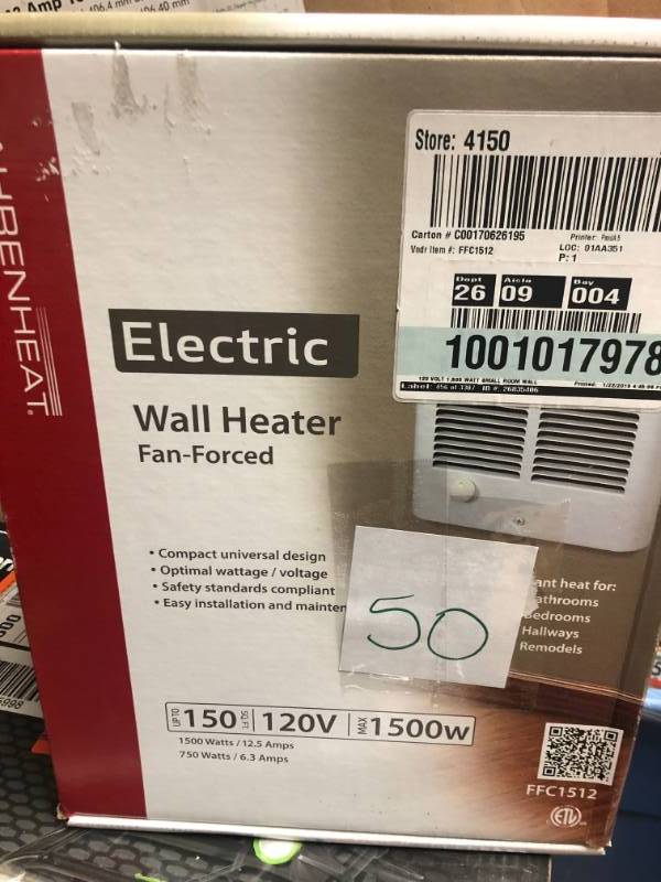 lot 50 image: Fahrenheat 1,500-Watt Small Room Wall Heater